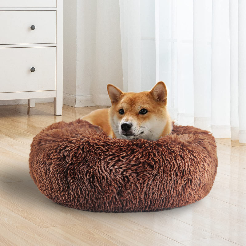 LMTIC Cat Beds for Indoor Cats,20 Inch Donut Cuddler Small Dog Bed,Calming Self Warming Anti-Anxiety Joint-Relief Improved Sleep Fluffy Pet Bed for Cat Small Dog with Non-Slip Bottom,Machine Washable 20x20 inches Coffee - PawsPlanet Australia