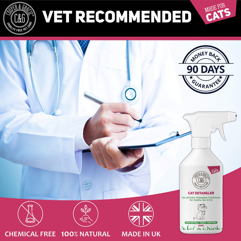 C&G Pets | Cat Detangler Spray 250ml | Vegan Detangling Spray For Cats And Kittens | Natural Deodorising Daily Grooming Dematting Conditioner | Ph Perfect For Sensitive Cat Skin - PawsPlanet Australia