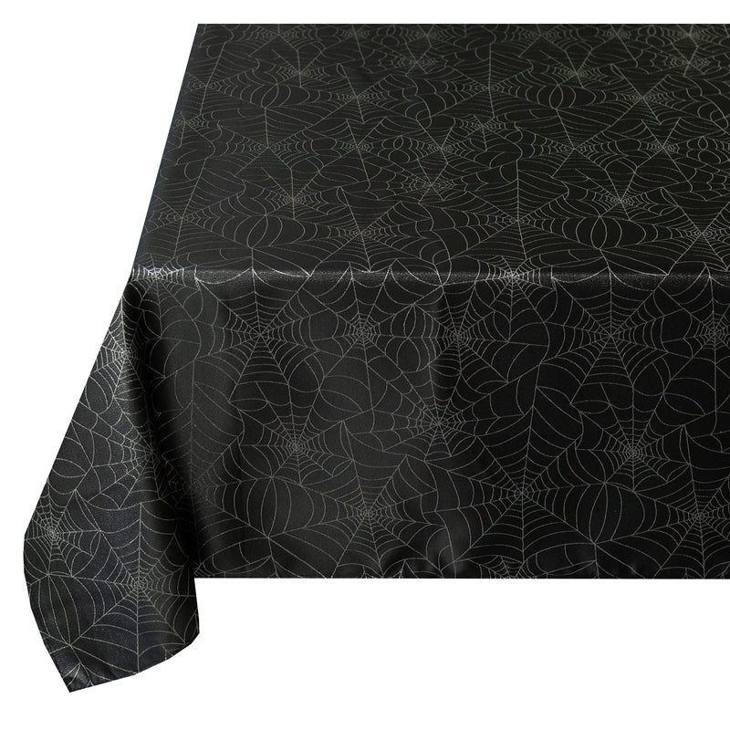 Benson Mills Halloween Twinkle Spider Web Metallic Fabric Table Cloth, Easy Care, for Dinners & Parties (Black, 60" X 84" Rectangular) Black - PawsPlanet Australia