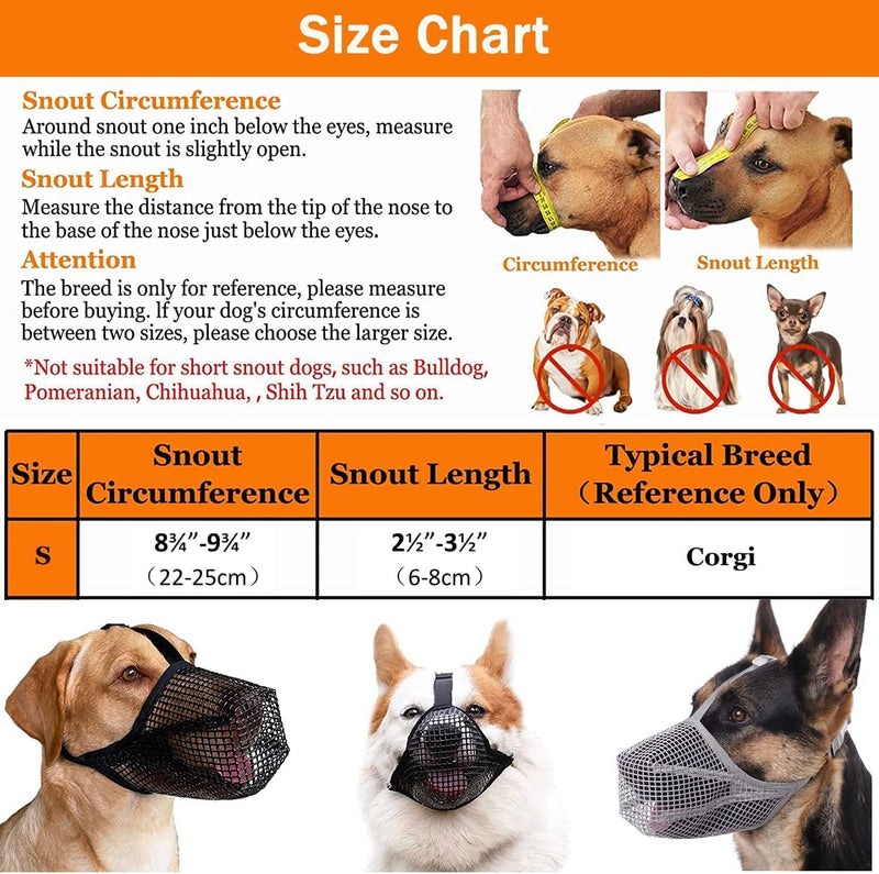 Mesh dog muzzle, muzzle for dogs, breathable muzzle for dogs, muzzle for dogs with rounded mesh, adjustable breathable mesh muzzle (black) Black XS - PawsPlanet Australia