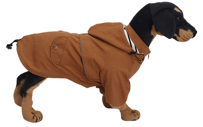 Ctomche Dog Wear Zip Up Dog Raincoat Water Resistant, Adjustable Drawstring, Removable Hoodie Dog Rain Coats for Small Medium or Large Dogs Khaki-S Small (Length: 12"in) - PawsPlanet Australia