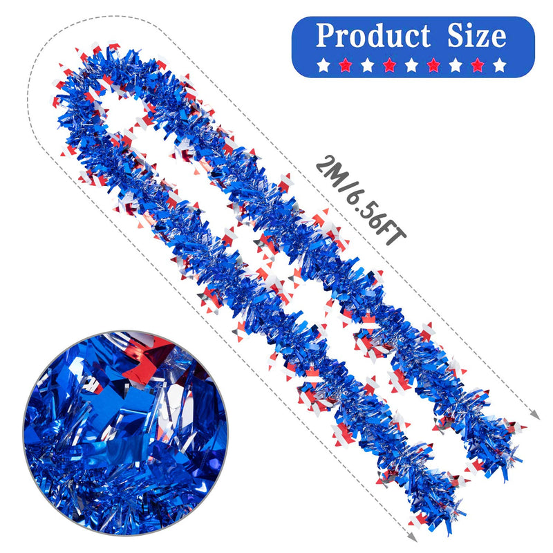 FFNIU 4Pcs Christmas Tinsel Garland, 6.7Ft Star Twinkle Wire Garlands in Red, White and Blue for Christmas Tree Decorations Wedding Birthday Party Supplies - PawsPlanet Australia