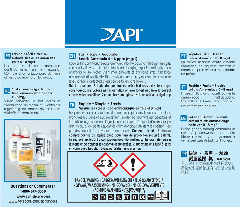 API TEST KIT, Different styles available, Monitors water quality and helps prevent invisible problems that can be harmful to fish, Fast, easy and accurate, Use weekly and when problems appear Ammonia - PawsPlanet Australia