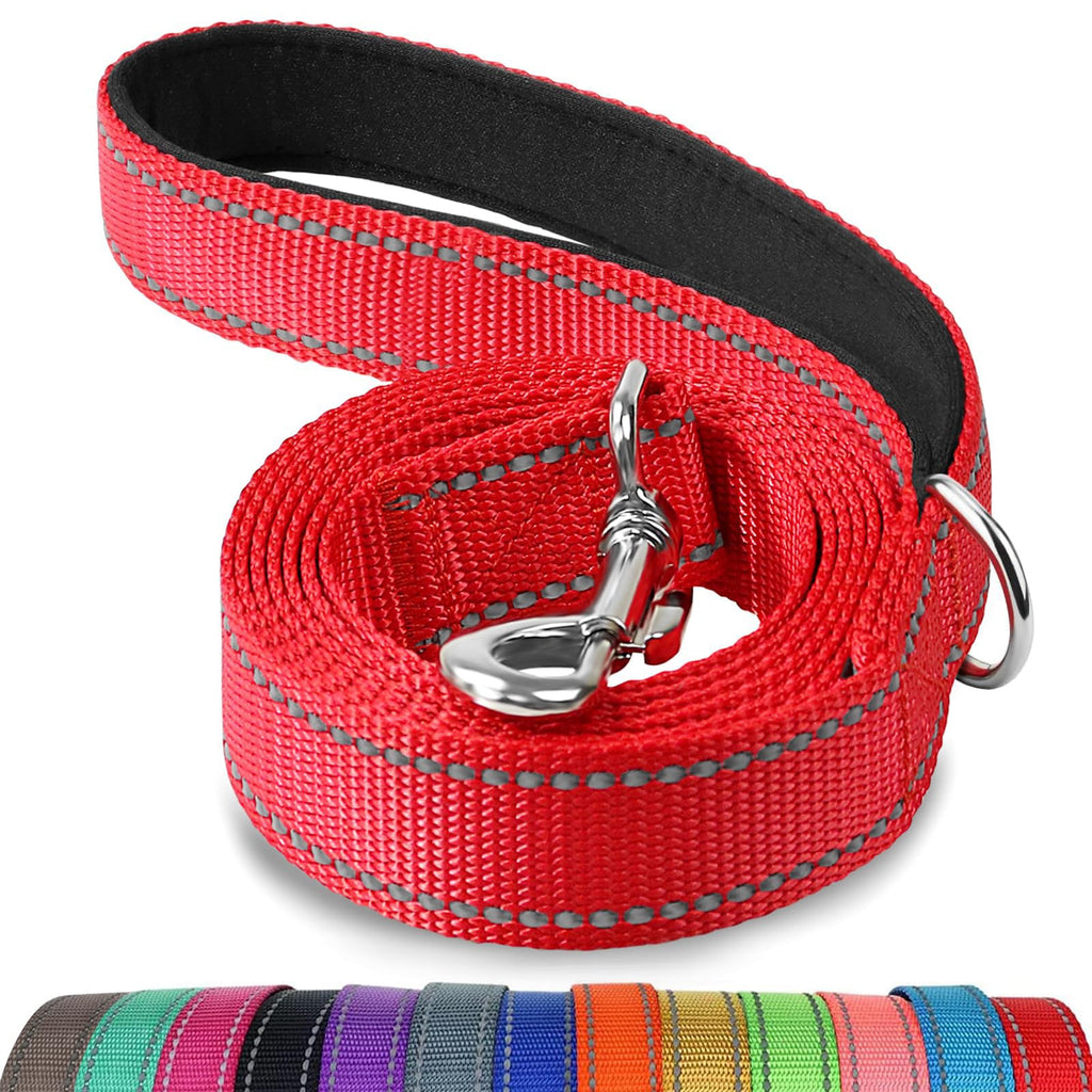 Joytale Dog Lead, 1.8/1.5/1.2m Reflective Nylon Lead with Padded Handle for Large Medium Dogs, 1.2m × 2.0cm, Red 120x2.0 cm (Pack of 1) - PawsPlanet Australia
