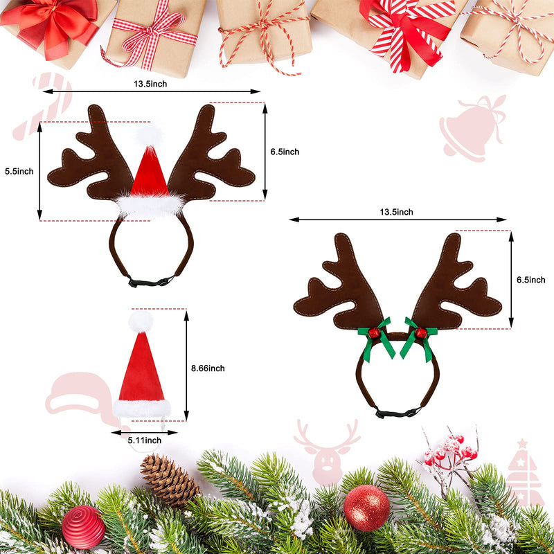 Xuniea 3 Pieces Christmas Reindeer Antlers Headband Pet Adjustable Xmas Santa Hat Pet Santa Headband Headpiece Pet Costumes Accessories Christmas Party Photo Props for Dogs and Cats - PawsPlanet Australia