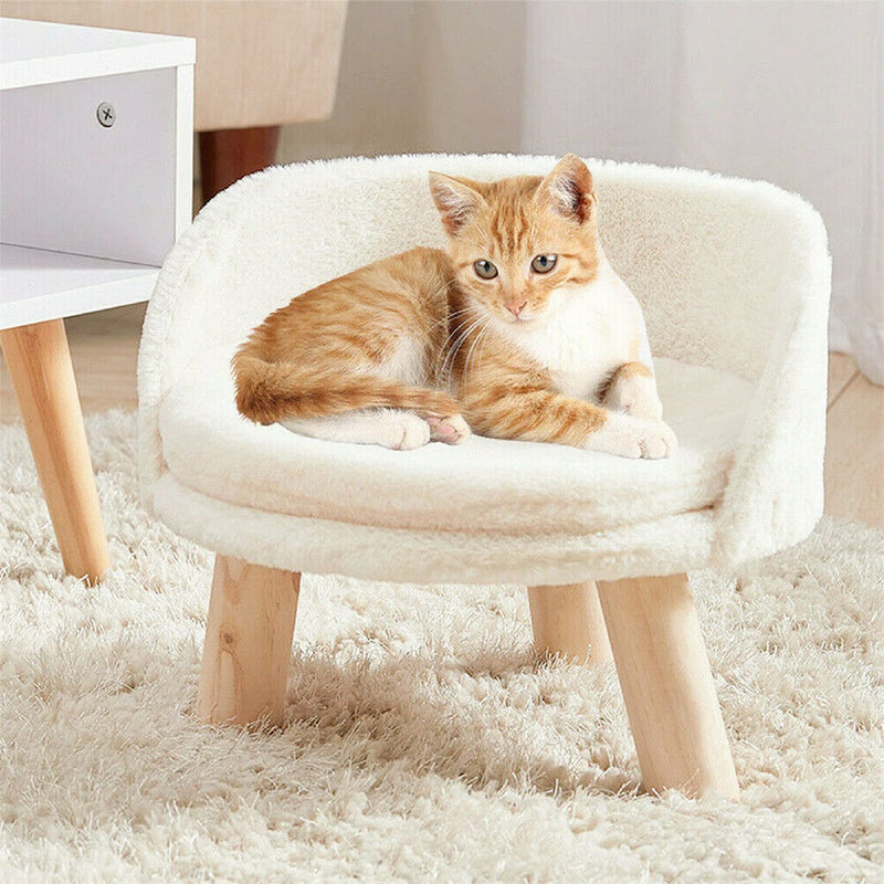 Bingopaw Cat Stool House, Cat Chair Bed Indoor With Removable Soft Cushion and Solid Wood Legs (Dia 60cm) L(DIA 60cm) - PawsPlanet Australia