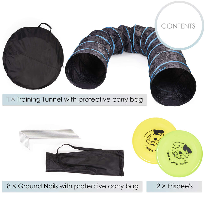 Pet Mania - Dog Agility Training Tunnel with Storage Bag, Pegs & Frisbees - PawsPlanet Australia