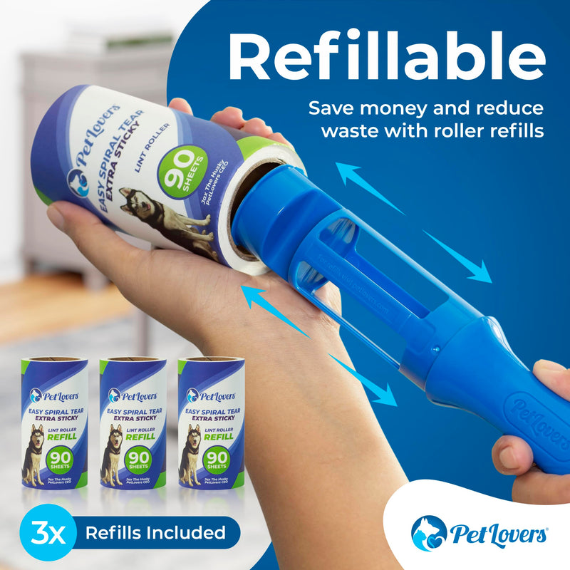 PetLovers Extra Sticky Lint Roller Mega Value Set 450 Sheets for Pet Hair Removal, Dog and Cat Lint Removal 5 Pieces Pack of 5 - PawsPlanet Australia
