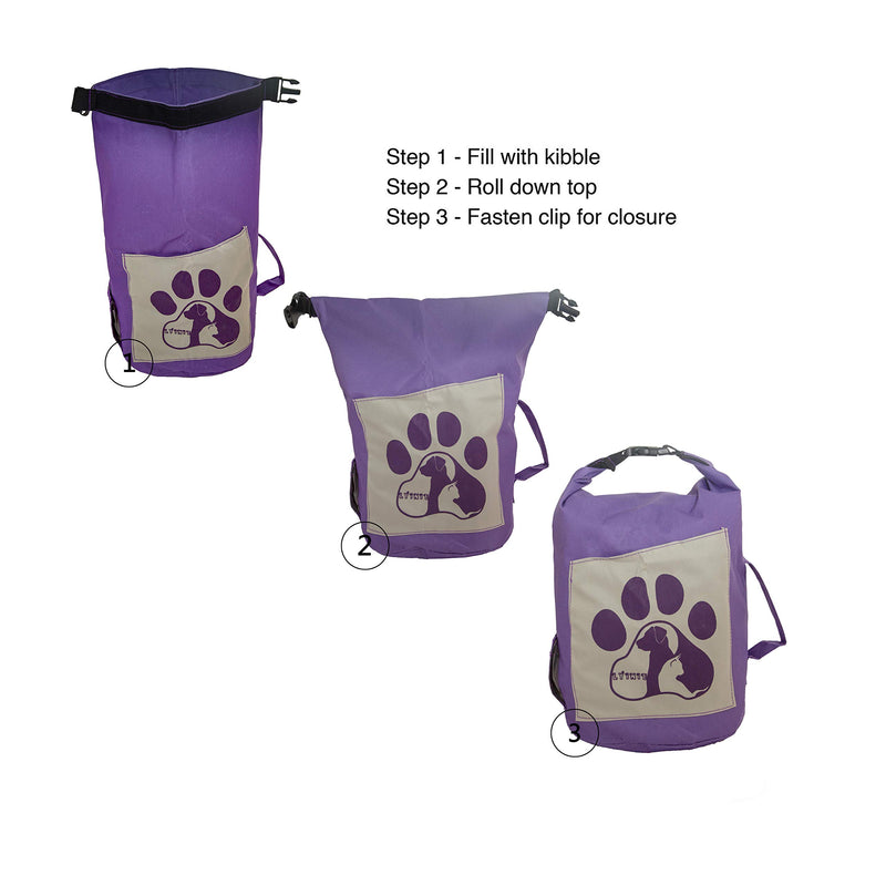 [Australia] - LYINIE Dog Food Travel Bag, Portable Folding Travel Food Storage Container for Cat & Dog,Kibble Carrier,Dog Travel Accessories for Camping - Holds 10lbs Purple 