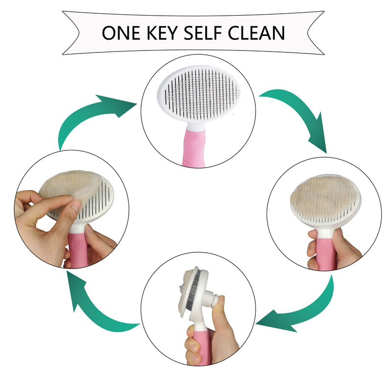 [Australia] - KIRTI Self Cleaning Slicker Brush for Dogs and Cats, Pet Grooming Hair Brush with Pin,Improve Blood Circulation and Massage Vibrant Pink 