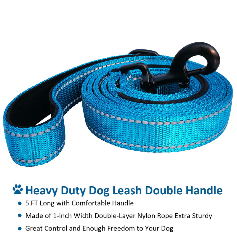 [Australia] - DOGSAYS Dog Leash 5ft Long Traffic Padded Two Handle Heavy Duty Double Handles Lead for Large Dogs or Medium Dogs Training Reflective Leashes Dual Handle 5 FT Blue 