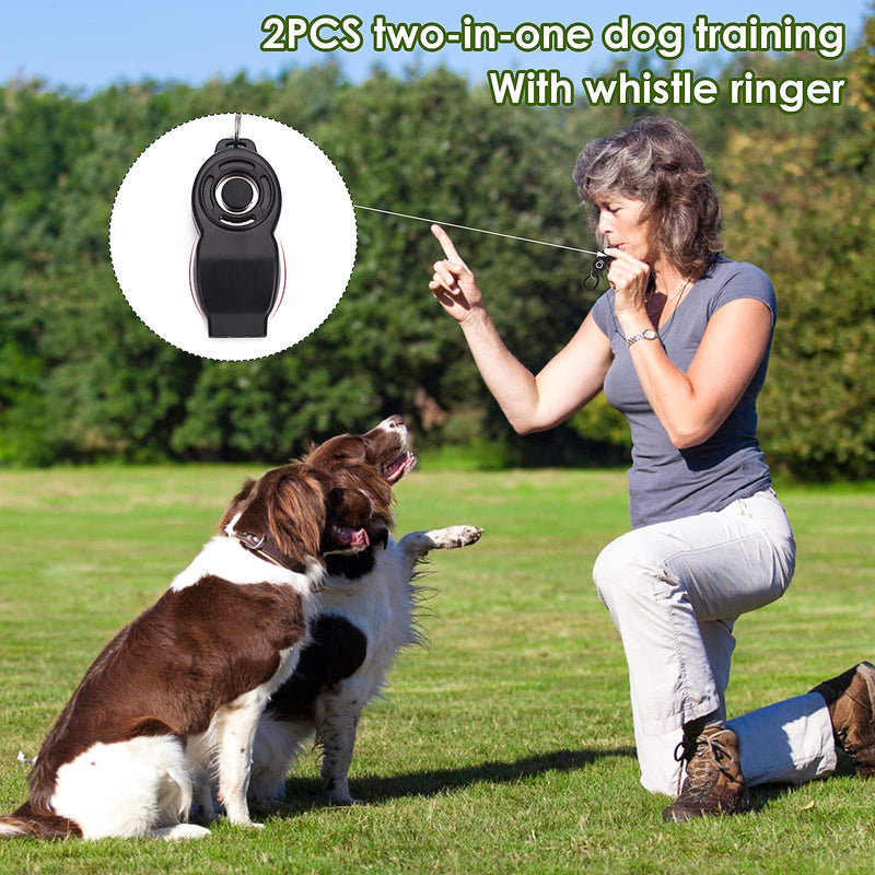 Molain 2 in 1 Dog Training Whistle Clickers, 2 Pack Pet Training Whistle Clickers with Wrist Strap Training Tools For Dog Cats Puppy Birds Horses (black+white) black+white - PawsPlanet Australia