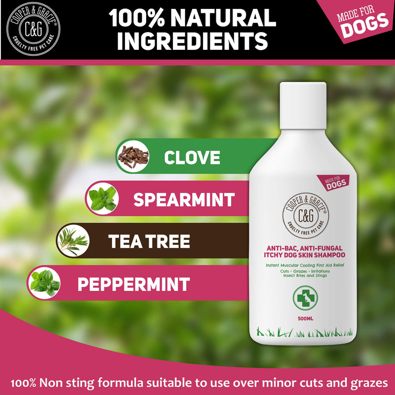 C&G Pets | Dog Shampoo For Itchy Skin Antibacterial And Antifungal | 100% Natural Medicated Low Lather Safe Formula | Fast Absorbing and Skin Cooling First Aid | Great For Cuts Grazes Skin Irritation 500 ml (Pack of 1) - PawsPlanet Australia