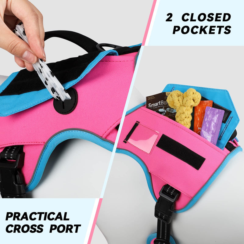 WINGOIN 2023 Upgraded Tactical Dog Harness for Large Dogs, No Pull Adjustable Harness with Handle and 2 Pockets, Reflective Military Service Dog Vest Harness for Training Walking Hiking (Pink,L) 1Pink & Blue - PawsPlanet Australia
