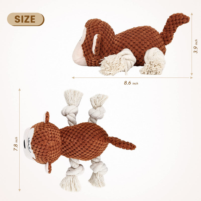 IOKHEIRA dog toy, cuddly toy dog, squeaky dog toys with crinkle paper, filled dog toy for large, medium and small dogs, cream ocher monkey - PawsPlanet Australia