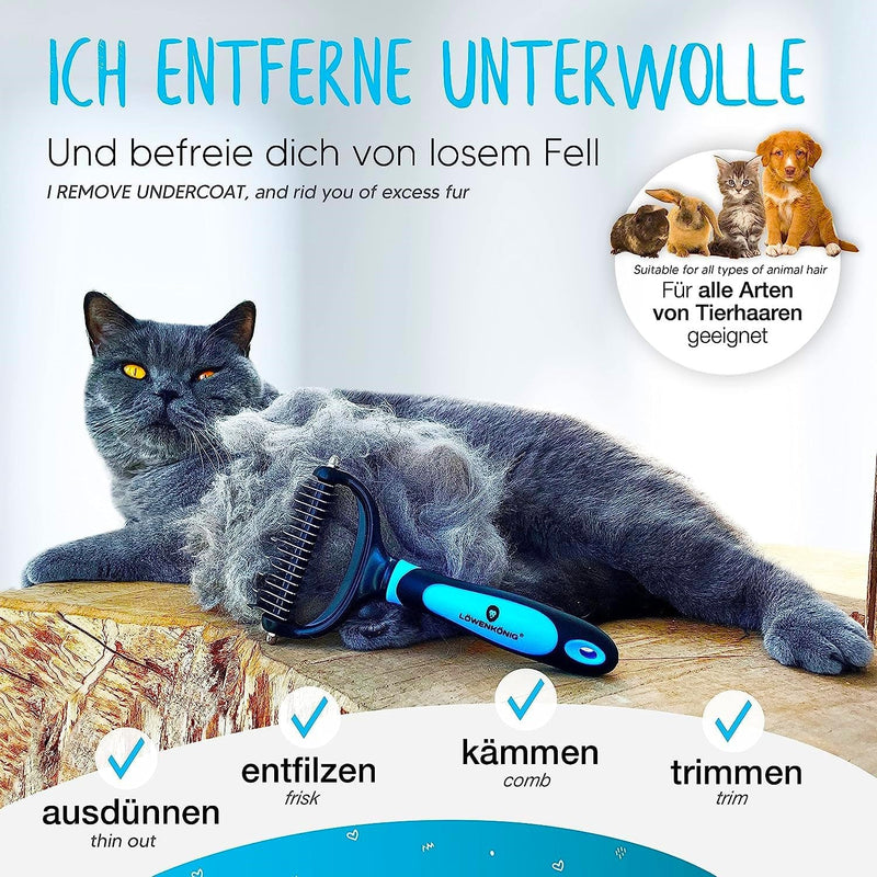 LÖWENKÖNIG® KRALLI 2.0 [Improved undercoat brush 2024] for fur from 1.5cm I Extremely effective undercoat comb easily removes undercoat and tangles + top hair protection | Ideal for thinning - PawsPlanet Australia