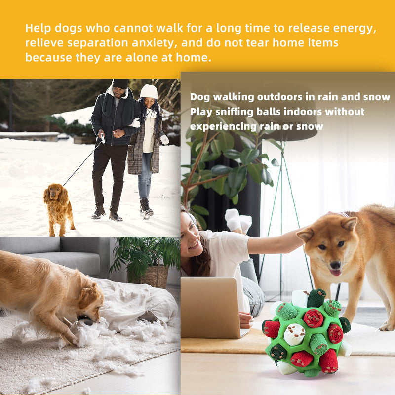 Tesytto Sniffing Ball for Dogs Interactive Dog Toy Encourage Natural Food Ability Slow Food Training Bite Resistant Puppy Play Portable Dog Intelligence Toy (Holiday Green) Holiday Green - PawsPlanet Australia