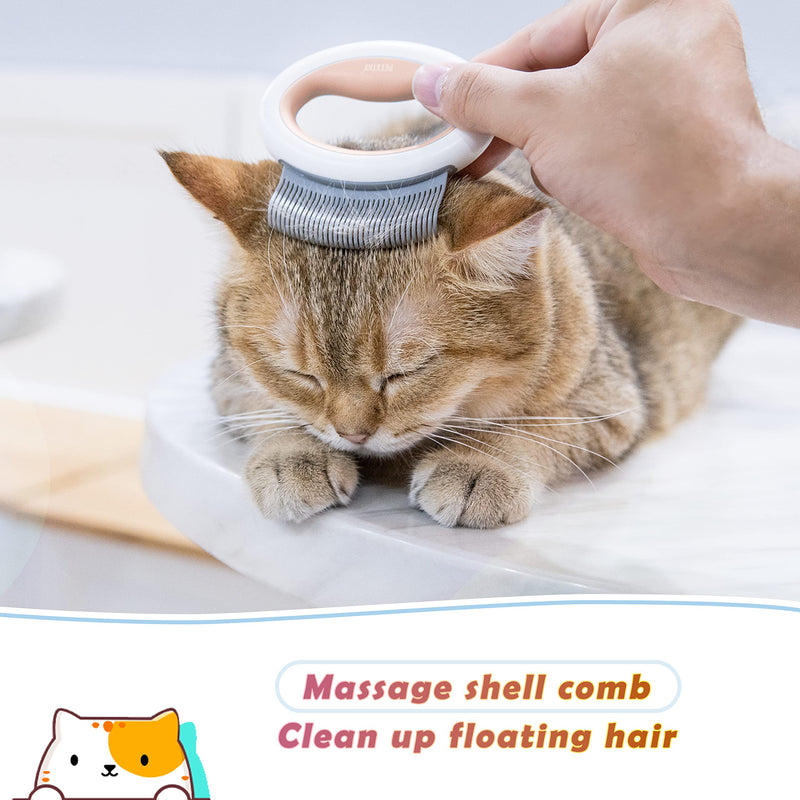 Cat Comb Massager Pet Hair Removal Massaging Shell Comb Soft Deshedding Brush Grooming And Shedding Matted Fur Remover Massage Tool for Removing Matted Fur, Knots and Tangles (Light Orange) Light Orange - PawsPlanet Australia