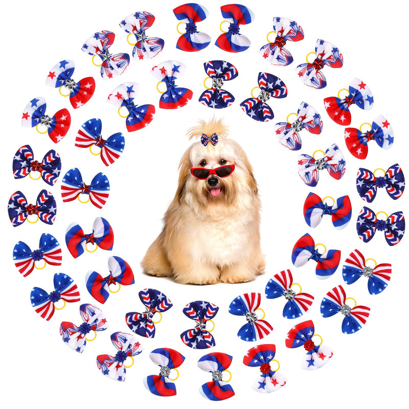 Waydress Patriotic Dog Hair Bows for 4th of July 40 Pieces/ 20 Piars Pet Dog Rhinestone Hair Bows with Rubber Bands White Blue Red Pet Hair Accessories Independence Day Pet Supplies - PawsPlanet Australia