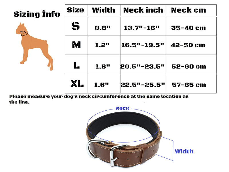 [Australia] - Tuberk Soft Padded, Genuine Leather, Luxury Durable and Strong Adjustable Dog Collar -Made in Turkey- L (20.5" - 23.5") Brown 