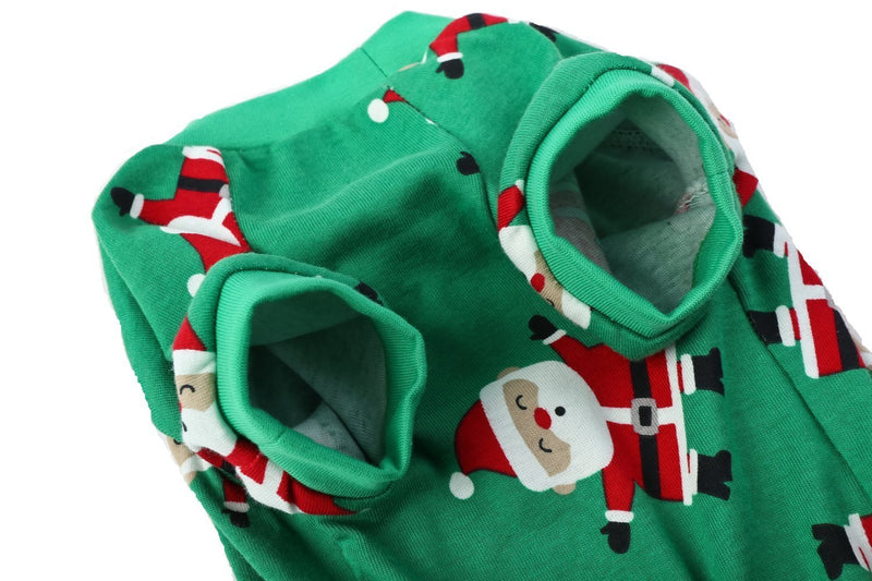 Lanyar Christmas Holiday Pet Dogs Pajamas Clothes 100% Cotton Santa Claus Rudolph Reindeer Medium(Back length 16" Chest 20-22") Green Santa Claus - PawsPlanet Australia