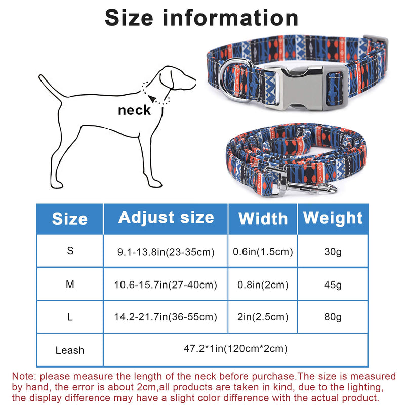 risdoada Multicolor Printed Dog Collar with Leash, Personalized Soft Comfortable Pet Collar, Adjustable Dog Cat Collar for Small Medium Large Pet, BLUE M M Fit 27-40cm/10.6-15.7" neck - PawsPlanet Australia