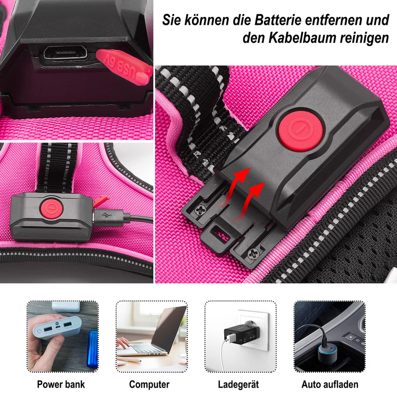 Bpawser Light Up Dog Harness LED Dog Harness No-Pull with Handle Rechargeable Lighted Dog Vest Harness Dog Harness for X-Small Small Medium Large X-Large Size (Pink,L) L Pink - PawsPlanet Australia
