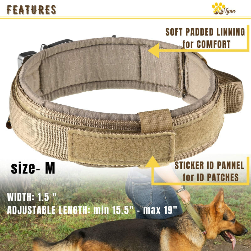 [Australia] - ADITYNA Tactical Dog Collar – Military K9 Dog Collar – Adjustable Dog Collar with Handle – Training and Service Dog Collar for German Shepherd Medium Brown 