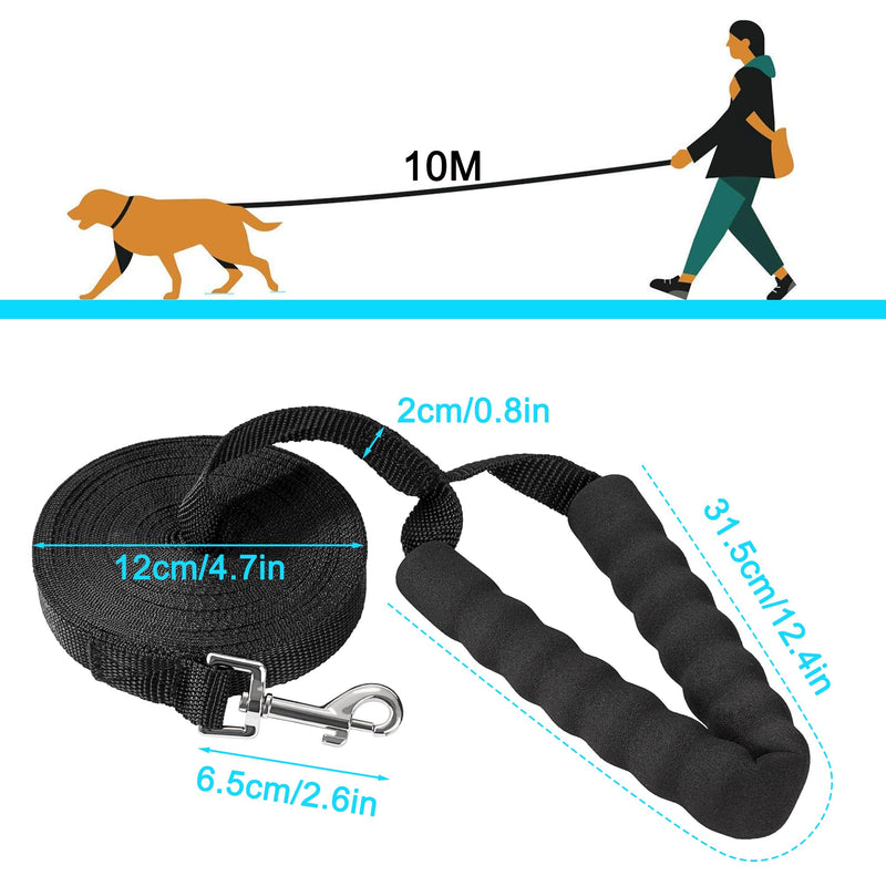 Tow leash for dogs, 10 m x 2 cm, dog leash with comfortable padded handle, nylon long training leash for small, medium and large dogs, black - PawsPlanet Australia