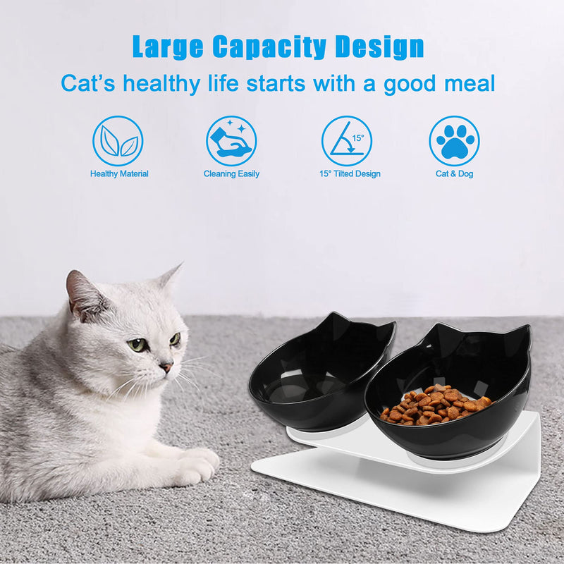 UPSKY Cat Bowls Elevated Cat Food Water Bowls Set, 15° Tilted Raised Cat Bowls, Anti Vomiting Cat Dish Pet Feeder Bowls with Stand for Indoor Cats and Small Dogs black - PawsPlanet Australia