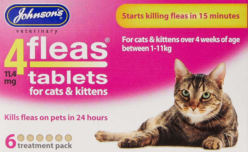 Johnsons 4Fleas Tablets for Cats and Kittens, 6 Treatment Pack & Cat Flea Cleansing Shampoo 125 ml + Cat Cleansing Shampoo - PawsPlanet Australia