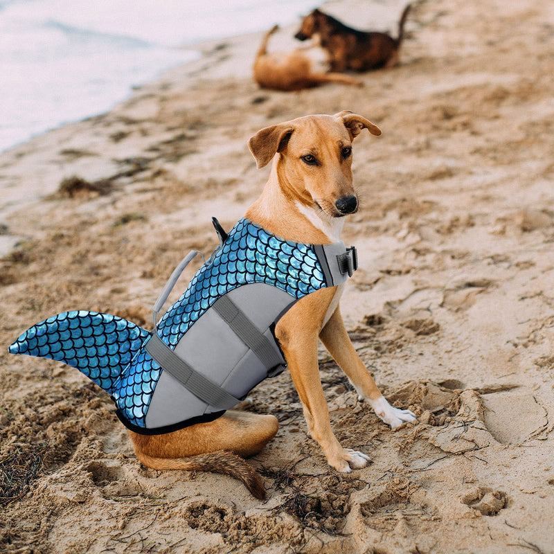 MAZORT Dog Life Jacket, Pet Floatation Vest Reflective Swimsuit Shark Ripstop Lifesaver with Durable Rescue Handle for Small, Medium, Large Dogs Blue X-Small - PawsPlanet Australia