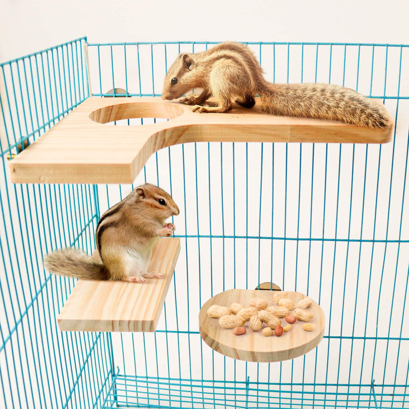 Squirrel Gerbil Chinchilla and Dwarf Hamster L-Shaped Round Hole Wooden Platform, 3 Pieces of Natural Hamster Standing Platform Chinchilla Cage Accessories, Birds Parrots Activity Playground style-1 - PawsPlanet Australia