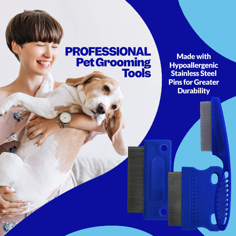 Zanipro Dog & Cat 3 Pack Flea Comb & Tear Stain Comb - Stainless Steel Pet Grooming Supplies for Safely Removing Eye Mucus, Crust, Fleas and Matted Fur - PawsPlanet Australia