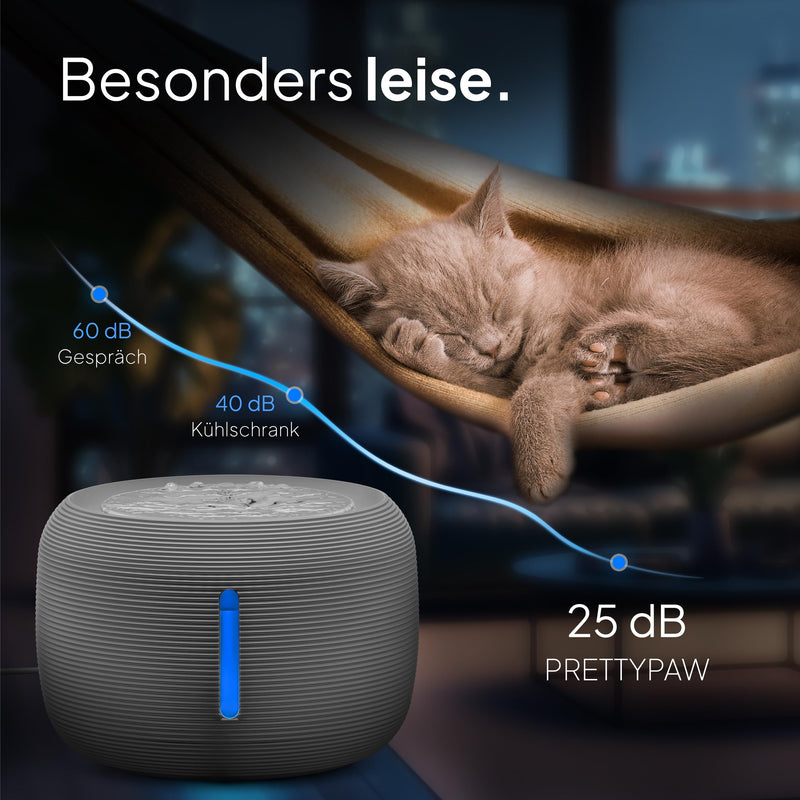 Pretty Paw© cat fountain [NEW INTRODUCTION] Super quiet, BPA-free 2.5L drinking fountain for cats with LED and activated carbon filter I Easy to clean cat drinking fountain I KatzenOase Pro white - PawsPlanet Australia