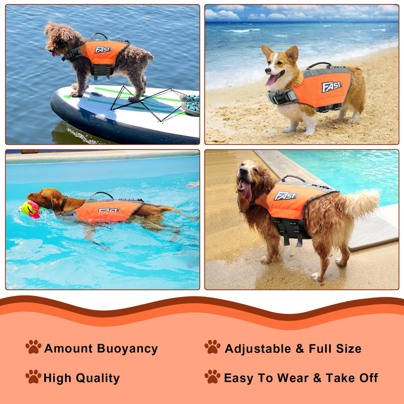 Ownpets Dog Life Jacket, Reflective Dog Safety Vest Adjustable Pet Life Preserver with Strong Buoyancy and Durable Rescue Handle for Swimming, Surfing, Boating. Size M Medium - PawsPlanet Australia