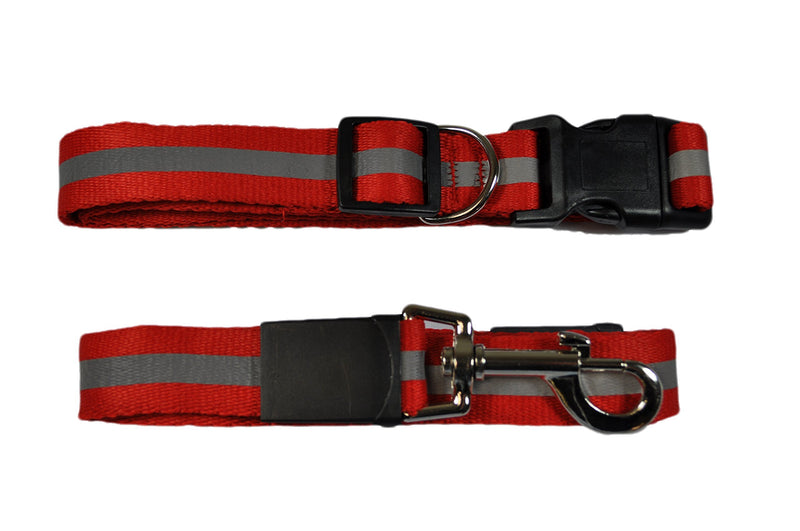 [Australia] - Pet Nylon Adjustable Reflective Dog Collar and Leash Set RED 