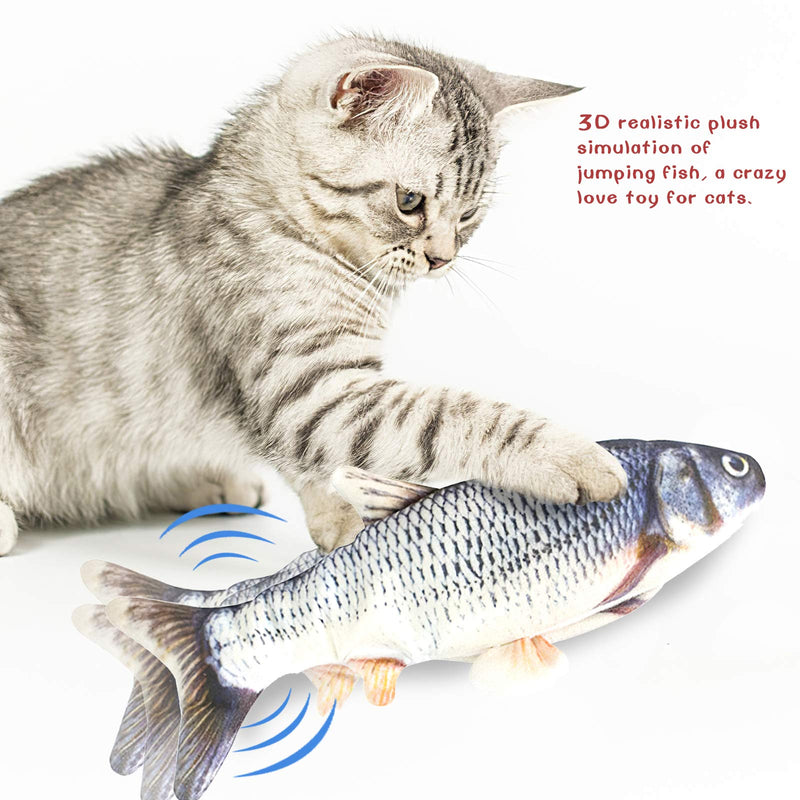 Bestor Fish Cat Toy, Electric Moving Fish, Flopping Fish Cat Toy, Realistic Plush Rocking and Bouncing Fish, Lifelike Interactive Fish Toys, Catnip Toy, Fun Toy for Children (Grey) Grey - PawsPlanet Australia