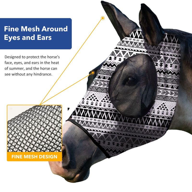 Harrison Howard Elasticity Horse Fly Mask Superb Comfort with UV Protection Standard Horse Fly Mask for Horse-Doodle Aztec (M; Cob) (M; Cob) Doodle Aztec - PawsPlanet Australia