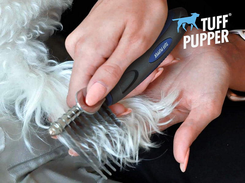 Tuff Pupper Dematting Tool For Dogs & Cats – Our Matting Comb For Dogs Easily & Safely Remove Dead, Matted Or Knotted Hair | Ergonomic, No-Slip Safety Handle Provides Precision Control And Leverage Against The Toughest Knots Dematting Comb - PawsPlanet Australia