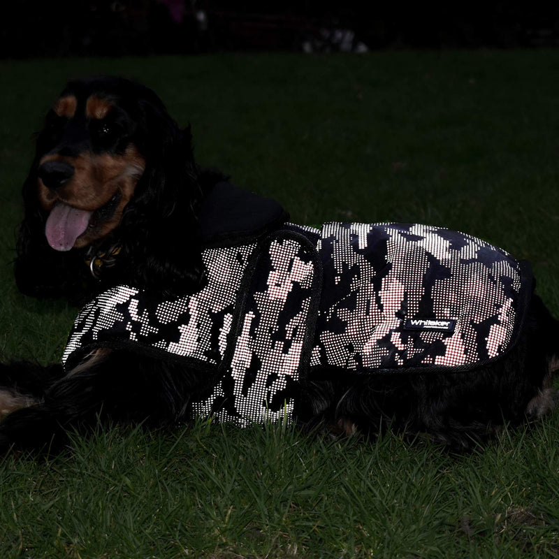 John Whitaker Reflective Dog Coat padded with a water resistant outer camouflage print which reflects light perfect for cold low light conditions (Small) S - PawsPlanet Australia