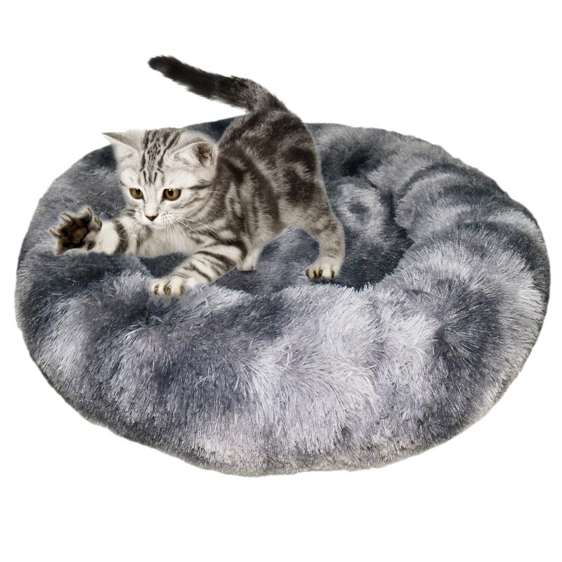 URBEST Dog Cat Bed Washable, Calming Fur Donut Dog Bed for Small Medium Large Dogs, Luxury Calming Cuddler Ultra Soft Washable Pet Cat Mat, Round Fluffy Cushion Bed S Grey - PawsPlanet Australia