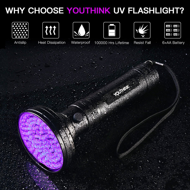 Raguso UV Flashlight Pet Stain Urine Detector Bright 100 LEDs Blacklight Torch with UV Sunglasses Handheld Detection for Home Hotel Bed Floor Carpet Inspection - PawsPlanet Australia