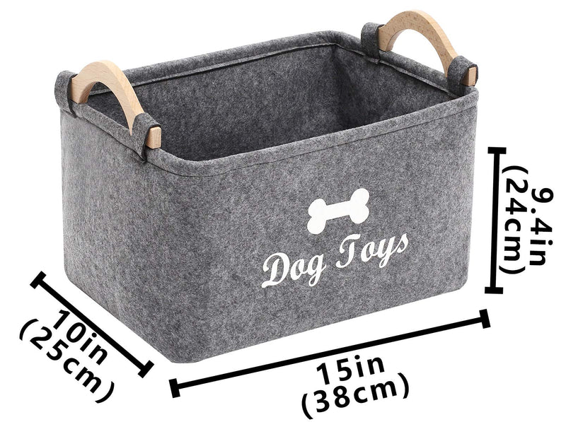 Felt pet toy box and dog toy box storage basket chest organizer - perfect for organizing pet toys, blankets, leashes and food - Dog Toy - Grey - L Large: 38x25x24cm Dog Grey L - PawsPlanet Australia