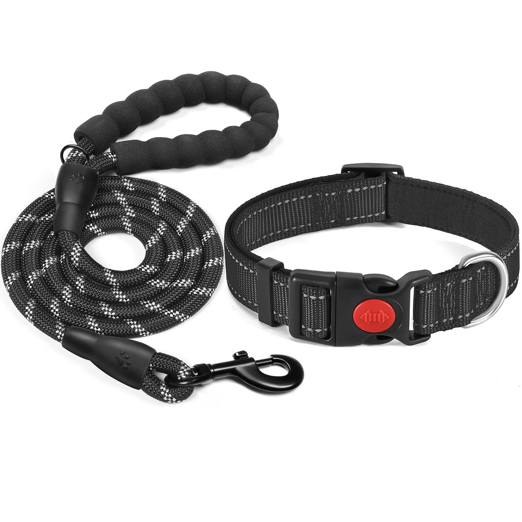 haapaw Reflective Dog Collar Padded with Soft Neoprene Breathable Adjustable Nylon Dog Collars for Small Medium Large Dogs M (Pack of 1) Black - PawsPlanet Australia