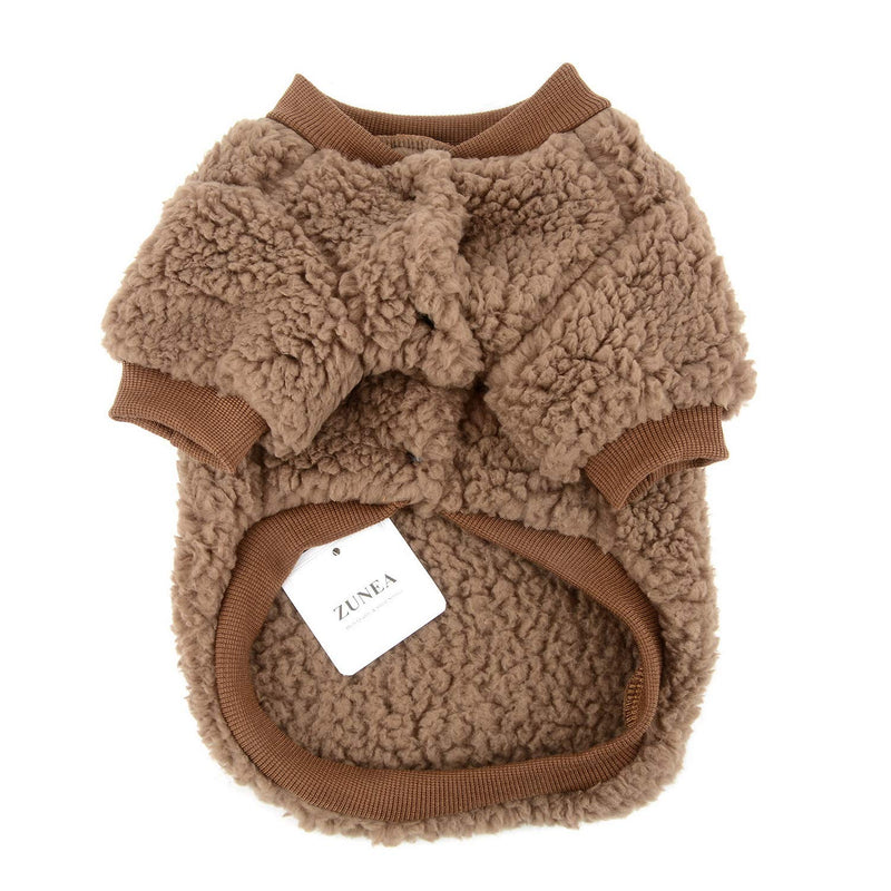 Zunea Small Dog Clothes Coat Winter Fleece Warm Puppy Jacket Apparel Chihuahua Sweater Clothing Pet Cat Doggie Boys Girls Jumper Brown S S (Pack of 1) - PawsPlanet Australia
