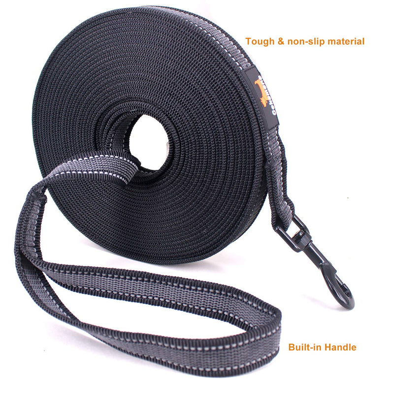Cokomono drag leash for dogs, 5m / 10m / 15m / 20m Robust dog leash for small to large dogs, exercise and training leash with reflectors, hand strap and storage bag, black 10 m - PawsPlanet Australia