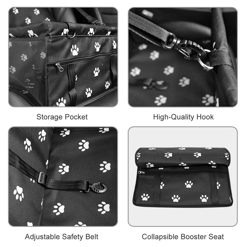 [Australia] - HIPPIH Dog Car Seats for Small Dogs, Collapsible Pet Booster Car Seat for Vehicles, Waterproof Puppy Car Seat Suitable for Medium Pets Under 11 lb, Upgraded Paw Prints 