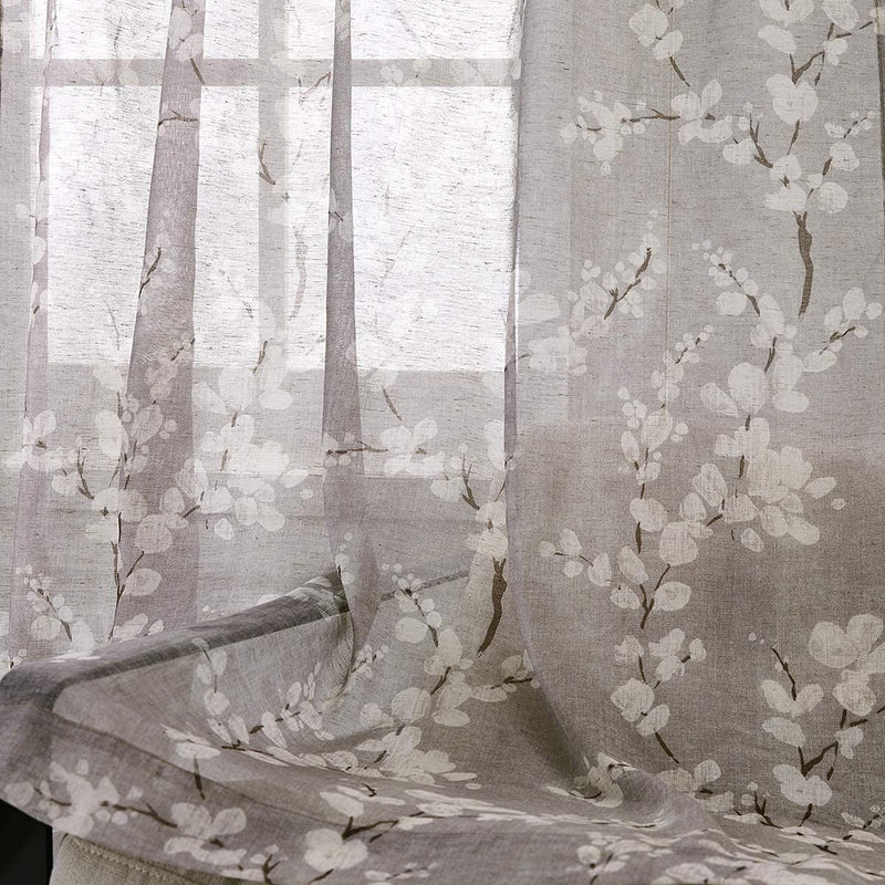 FMFUNCTEX Flax-Blend Sheer Curtains for Living-Room White Blossom Print Window Drapes 50"x 63" 2 Panels, Tan, Rod Pocket 50" x 63" - PawsPlanet Australia