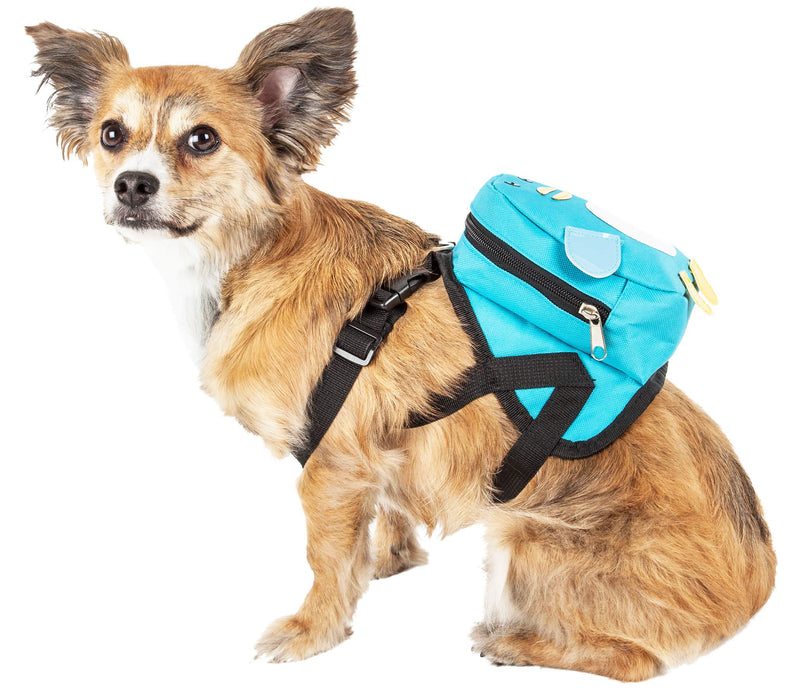 [Australia] - Pet Life 'Waggler Hobbler' Large-Pocketed Compartmental Animated Dog Harness Backpack Medium Blue 